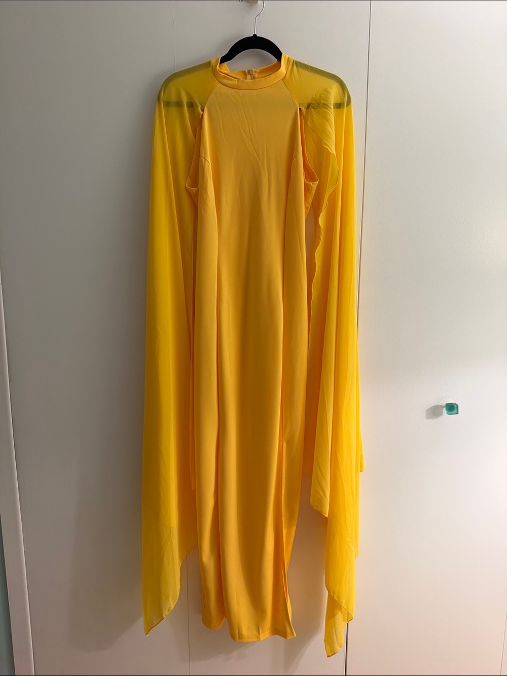 Bright Yellow Maxi Dress with Draped Sleeves